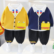 Boy's clothes autumn cotton children's suit boy letter cartoon cute printing jacket knitted jacket baby casual three-piece suit 2024 - buy cheap