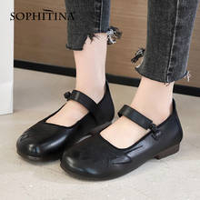 SOPHITINA Casual Women's Shoes Spring Autumn Embroidered Flowers Round Toe Shoes Handmade Buckle Leather Female Flats New AO758 2024 - buy cheap