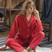 Pajamas Women Spring Autumn Cotton Long-Sleeved Net Red Models Korean Big Red Natal Year Lattice Cotton Home Service Nighties 2024 - buy cheap