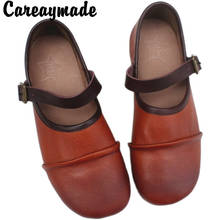 Careaymade retro-zapatos de piel auténtica para mujer, calzado plano de fondo suave, transpirable, cuero puro, zapatos poco profundos originales 2024 - compra barato