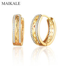 MAIKALE Luxury Gold  Hoop Earrings Hollow Cubic Zirconia Round Circle Earrings for Women Jewelry Fashion Accessories Gifts 2024 - buy cheap