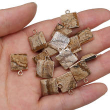 Pingentes de pedra de imagem natural, formato quadrado, faça você mesmo para colar ou fazer jóias, tamanho 12x16mm 2024 - compre barato