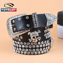TOTRUST Wide Buckle Belt For Women Woman Vintage Rhinestone Skull Belts Second Layer Cow Skin Top Quality Strap Female For Jeans 2024 - buy cheap