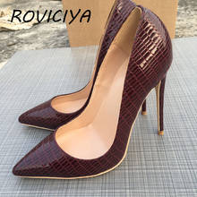 Sapatos de salto alto feminino vermelho vinho, sapatos de couro pu exclusivo de marca para mulheres 10cm 8cm qp065 roviciya 2024 - compre barato