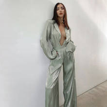 Набор из двух предметов Dabourfeel Женский, повседневный атласный однотонный комплект из брюк и топа, модная блузка с длинными штанами, костюм 2020 2024 - купить недорого