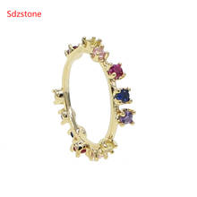 Sdzstone-anillo de compromiso de arcoíris, joyería colorida de moda, rosa, Pinky, Pastel, Cz Eternity, 5, 6, 7, 8, 2020 2024 - compra barato