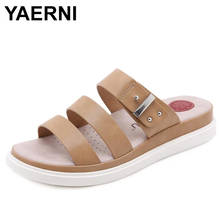 YAERNI-Zapatillas de cuero informales para mujer, chanclas de cuña, zapatos Retro de verano 2024 - compra barato