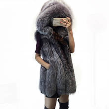 2022 New Winter Women Grey Hooded Faux Fox Fur Vest Female Fashion Luxury Slim Coat Parka Thick Warm Fur Gilet Overcoat 2024 - buy cheap