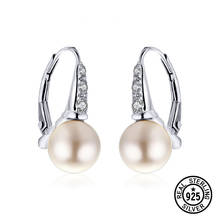 Pendientes de plata de ley 925 auténtica para mujer, aretes clásicos de perla de concha blanca con Clip de circonita transparente, joyería fina delicada 2024 - compra barato