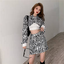 Autumn Suit Zebra Pattern Short Long-sleeved Hooded Sweater High Waist Bag Hip Skirt Fashion Korean Style Women's Two-piece Suit 2024 - buy cheap