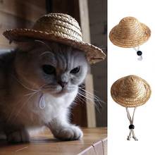 Handmade Straw Woven Adjustable Strap Farmer Cat Dog Cap Pet Clothing Accessories For Spring Summer Fashion Pet Straw Sun Hats 2024 - buy cheap