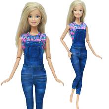Artesanal 1 conjunto sem mangas camisa cor azul macacão roupa casual acessórios para barbie boneca crianças brinquedo 2024 - compre barato