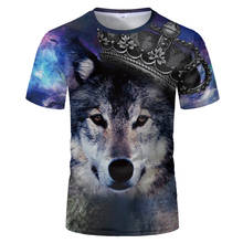 Camiseta con estampado 3D para hombre, ropa de calle de manga corta con cuello redondo, camisetas divertidas de animales para hombre, camiseta informal de lobo 2020 2024 - compra barato