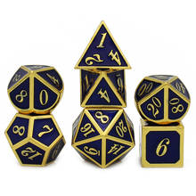 Dados de Metal D4 D6 D8 D10 D % D12 D20 con bolsa de cordón suave negra para juegos de mesa DnD RPG, caja de juego de dados de 7 piezas dorado y Azul Real 2024 - compra barato