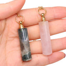 Natural Stone Agates Perfume Bottle Pendant Fluorite /Rose Quartzs Essential Oil Diffuser Necklace Jewelry Gift Size 12x48mm 2024 - buy cheap