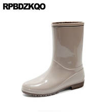 Cheap Female Short Block Boots Gray Pvc Round Toe Chunky Slip On Waterproof Designer Shoes Women Luxury 2021 Mid Calf Rubber 2024 - buy cheap