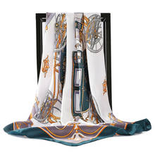 Bufanda de seda 2021 para mujer, Foulard de diseño de flores hermosas, chal de satén suave, pañuelo de cuello cuadrado de 90x90cm 2024 - compra barato