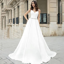 Eightree V-neck Satin Wedding Dresses 2020 Crystal Belt A-Line Vestido De Noiva Court Train Customized Custom Made Bridal Dress 2024 - buy cheap
