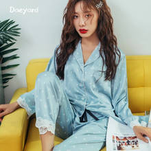 Daeyard Print Fashion Women Spring Summer Pajama Set Sweet Lace Cuff Trousers Long Sleeve Home Suit Elegant Pyjamas Sleepwear 2024 - buy cheap