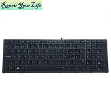 Teclado laptop para laptop hp zbook 15 g3 g4 17 g3 g4 sp, teclado espanhol ar arabic, preto com moldura cinza, luz de fundo original 2024 - compre barato