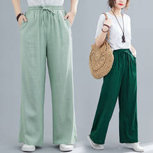 Makuluya Cotton Linen Spring Summer Loose Candy Color Wide-legged Pants Trousers Straight Elastic Waist Morandi Color Plus Size 2024 - buy cheap