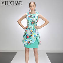 MIUXIMAO 2021 Spring Summer Party Dress Flower Diamonds Above Knee Tank Office Lady Blue Casual Dress Women Vestidos 2024 - buy cheap