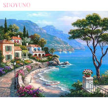 Sdoyuno kit de pintura com números, faça você mesmo, com quadro para adultos, óleo mediterrâneo, paisagem, pintura acrílica, decoração pintada à mão 2024 - compre barato