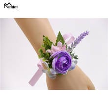 Meldel Silk Rose Flower Wedding Groom Boutonniere Bride Wrist Corsages Girl Bracelet Bridesmaid Flower Marriage Wrist Corsage 2024 - buy cheap