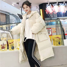 Jaqueta parka feminina, casaco de algodão longo, grosso e grande, roupa vintage coreana 2024 - compre barato