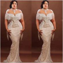 Aso Ebi Evening Dresses Plus Size Tassel Robe De Soiree Eye-catching Appliqued Mermaid Prom Gowns Long Trumpet Prom Dress 2024 - buy cheap
