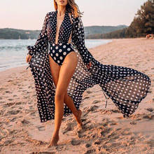 Beach Dress 2021 Bikini Cover Up Dot Print Bathing Suit Women Kimono Plus Size Tunic Sexy Long Sleeve Swimwear Cover-Ups Tunic 2024 - buy cheap