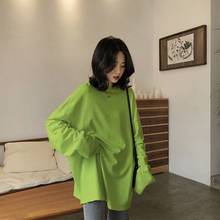 Camiseta holgada de gran tamaño para mujer, ropa de calle informal de manga larga Harajuku, estilo coreano de Color sólido, talla grande, otoño 2024 - compra barato