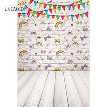Laeacco Wooden Floors Brick Wall Flags Sticker Bow Photography Background Vinyl Customize Photographic Backdrop For Photo Studio 2024 - buy cheap