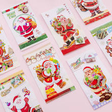 Cartão de presente de natal com capa 3d para felicitações, 4 desenhos animados, papai natal, conjunto de cartões, mensagens, cartas, envelope, cartão de presente 2024 - compre barato