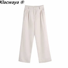 Klacwaya 2021, модная офисная одежда, прямые брюки с боковыми карманами, винтажные женские брюки на молнии с высокой талией 2024 - купить недорого