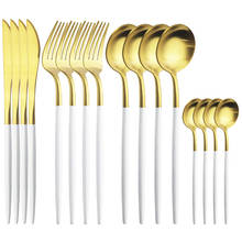 16Pcs White Gold Cutlery Set 18/10 Stainless Steel Dinnerware Set Knives Fork Spoon Tableware Set Western Kitchen Silverware Set 2024 - buy cheap