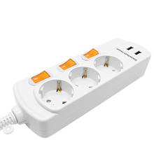 Power Strip Surge Protector 3 Outlets 2USB 16A 1.8 Meters with Switch Grounded White 2024 - buy cheap