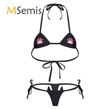 Womens Lingerie Bikini Swimsuit Paw Embroidered Bikini Set Ladies Two-Pieces Swimwear Halter Neck Lace-up Bra with G-string 2024 - buy cheap