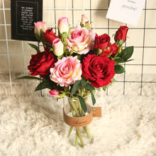 Flores artificiales de seda para decoración del hogar, rosas de 3 cabezas, 10 colores, para boda, fiesta 2024 - compra barato