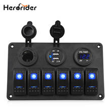 Herorider 6 Gang 24V LED Rocker Switch Panel Circuit Breaker Charger Dual USB Socket Cigaretter Plug Voltmeter Car Auto Charger 2024 - buy cheap