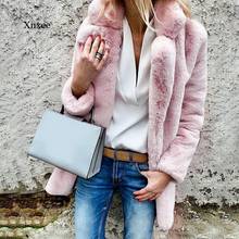 Casual Long Faux Fur Cardigans Coat Thick Warm Winter Fluffy Long Sleeve Artificial Fur Jacket Female Outwear Slim Coat pink 2024 - buy cheap