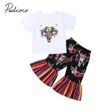 2019 Baby Summer Clothing Toddler Kids Baby Girl Flower Short Sleeve Tops Shirt Flare Pants Leggings Outfit Clothes Summer 2-6T 2024 - buy cheap