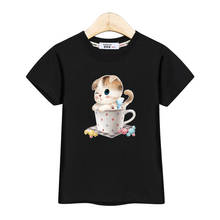 Camiseta de algodão aimi lakana para bebês, camiseta de gato com edredom e gola redonda, roupas de verão para meninas 2024 - compre barato