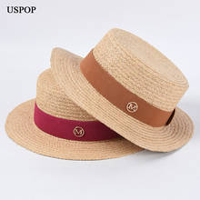 Chapéus uspop verão de ráfia lisa, chapéus de palha woemn, chapéus de sol de aba curta, chapéus de praia, chapéus de palha com letras m 2024 - compre barato