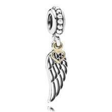 Genuine 925 Sterling Silver Bead Charm Gold Love Heart & Guidance Angel Pendant Beads Fit Pandora Bracelet & Necklace Jewelry 2024 - buy cheap