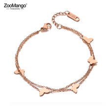 ZooMango-pulsera de doble capa con forma de mariposa para mujer, brazalete de acero inoxidable, cadena y eslabones, joyería, ZB19116 2024 - compra barato