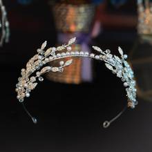 Corona de boda de Color plateado para mujer, Tiara para el cabello, joyería de perlas de cristal, accesorios nupciales hechos a mano, diadema 2024 - compra barato
