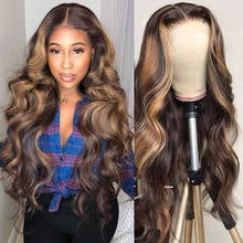 Highlight Wig Human Hair HD Transparent Lace Frontal Wig 4/27 Highlight Body Wave Lace Front Human Hair Wigs For Women 180% 2024 - buy cheap