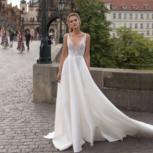 V-neck Sheer Bodice Ivory Elegant A-line Wedding Dress Open Back Sweep Train Bridal Dress vestido de novia encaje 2024 - buy cheap