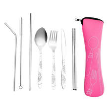 High Quality 8pcs/set Spoon Fork Set Stainless Steel Chopstick Straw Set Portable Dinnerware Kit 2024 - buy cheap